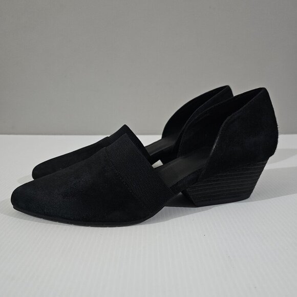 Eileen Fisher Shoes - Eileen Fisher Ida d'Orsay Ballet Pump Low Wedge Heel Black Suede Leather Size 8